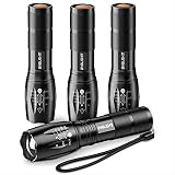 Pack of 4 Tactical Flashlights, BYBLIGHT 800 Lumen Ultra Bright XML-T6 LED Flashlight with 5 Modes, Zoomable, Waterproof, Handheld Small Flashlight for Outdoor Camping, Fishing and Hunting (Black)