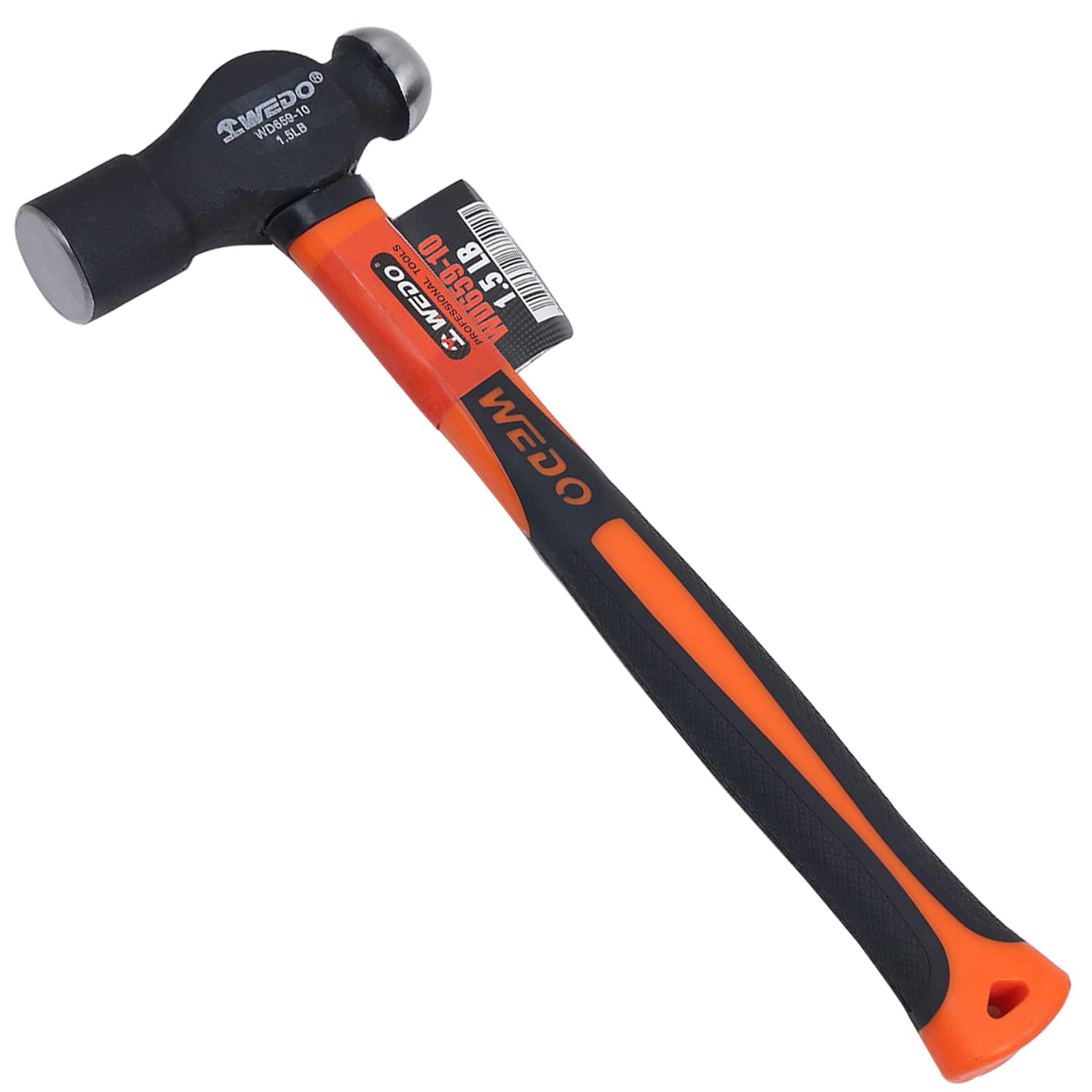 WEDO Ball Pein Hammer with Fiberglass Handles, 1.5lb Ball Peen Hammer with Plastic Non-Slip Coating Handle, High Carbon Steel, Die-Forged, Strong Torque,Length 320mm