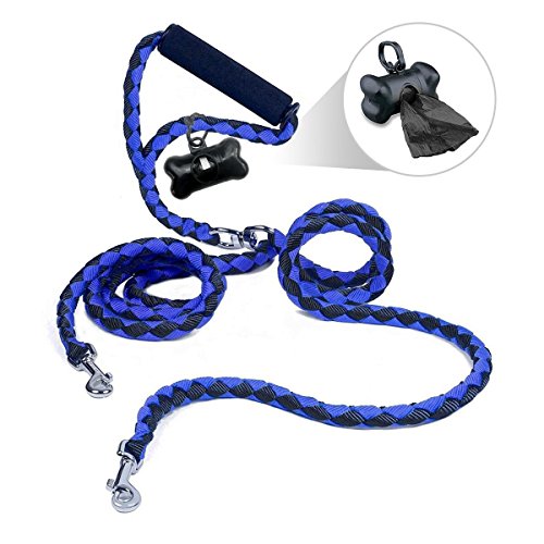 LESYPET Double Dog Leash for Small Dogs Tangle Free with Foam Handle - Strength Tested for Walking and Training Two Dogs (contain a Poop Bag Dispenser)