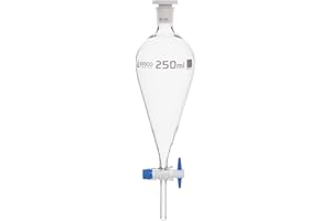 EISCO Squibb Separating Funnel, 250ml - 19/26 Plastic Stopper, PTFE Key Stopcock, Ungraduated - Borosilicate Glass
