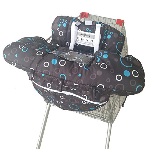 2-in-1 Shopping Cart and High Chair Cover for Baby~Padded~Fold'n Roll Style~Portable with Free Carry Bag (Black Circle)