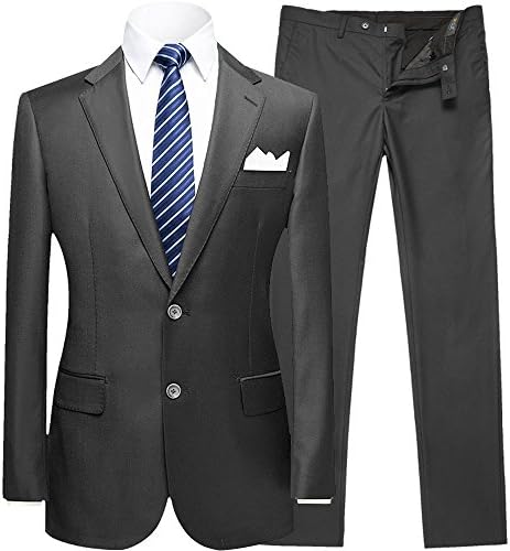 YKSuit Men's Slim Fit Two Button 2 Piece Suit, Grey, US Regular 40 /Waist 36