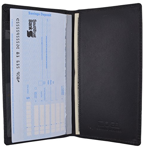 Moga Hand Made Genuine Leather Checkbook & Register Cover Holder Case Slim Wallet (2, Black)