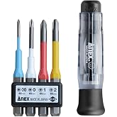 ANEX Screwdriver, Replaceable Type, Precision Type, Set of 4 Bits (+00/+0/+1/+2) No. 3614