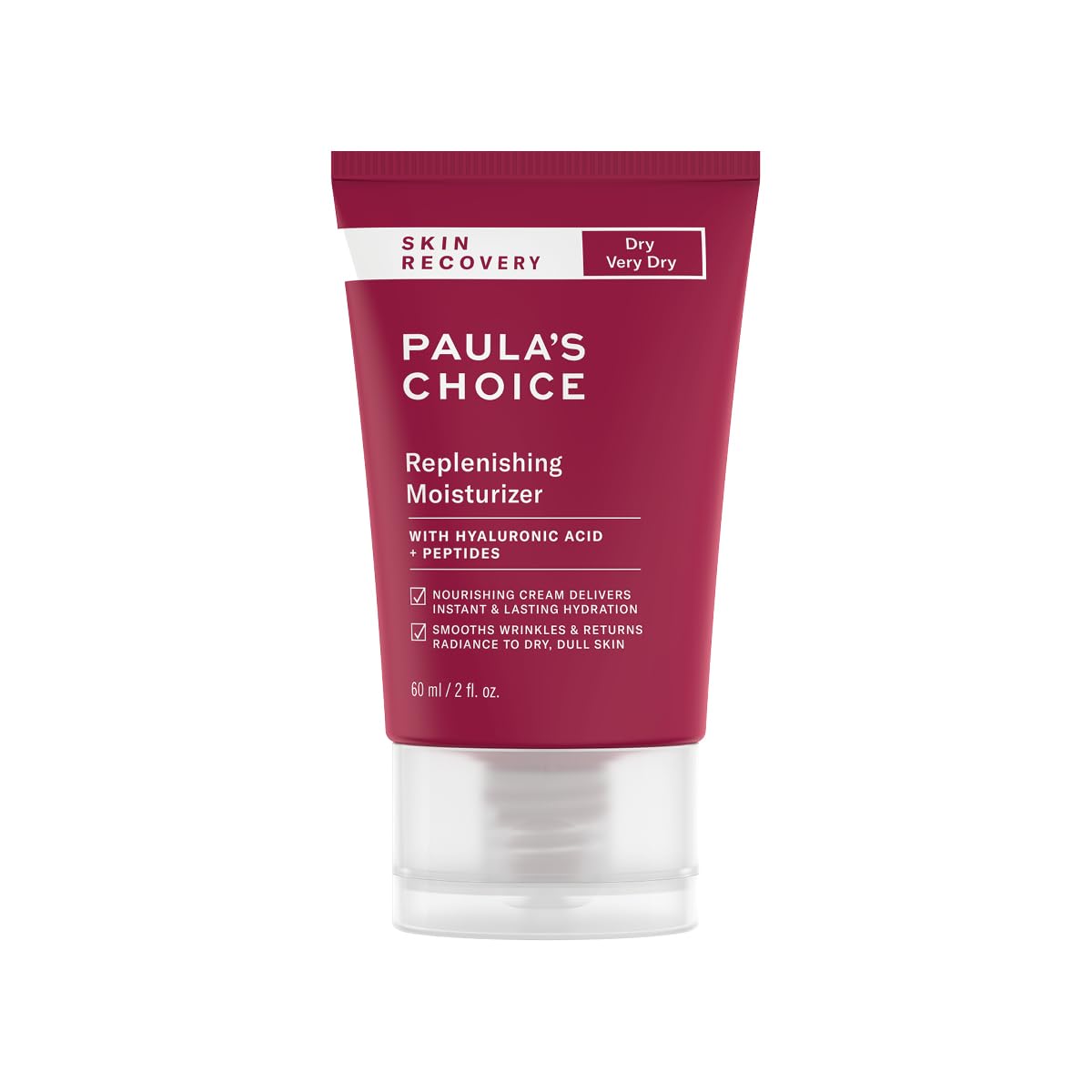 Paula's Choice SKIN RECOVERY Replenishing Moisturiser - Face Night Cream - Hydrates & Soothes - Anti-Ageing - with Hyaluronic Acid & Peptides - Improves Redness - Dry to Very Dry Skin - 60 ml
