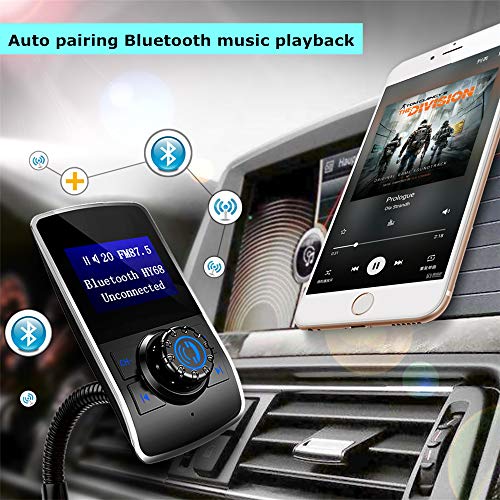 Bluetooth FM Transmitter for Car, Wireless in-Car FM Radio Adapter Car Charger with Dual USB Ports Handsfree Call | AUX Input | HD 3-Modes Music Play| Support TF Card/SD Reader | LCD Display