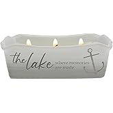 Pavilion Gift Company - at The Lake - 12-Ounce Wax Reveal Natural Soy Wax 3 Wick Candle, Jasmine Scented, Hidden Message Candle, Lake House Décor, 1 Count, 7.5 x 3.5 x 2.25-inch, Gray
