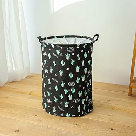 Qinlee - Cesto para la Ropa de Lino Grande y Redondo, con asa, con Tapa