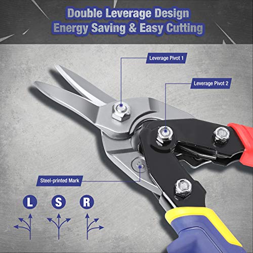 WORKPRO 3Piece Aviation Snip Set, 10inch Tin Snips Left, Right and