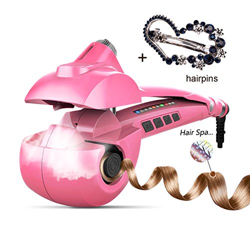 Automatic Hair Steam Curler Ceramic Curling Iron Bar Salon Professional Car Rotating Styling Steamer Spray Curl Spiral Machine Tool with LED Digital Display (X-Large, Pink)