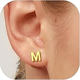 925 Sterling Silver Trendy Initial Earrings for Women, Yellow Gold/Rose Gold Plated/Cubic Zirconia Solid Silver A-Z Dainty Letter Hypoallergenic Ear Studs, Come Gift Box