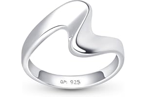 Amberta Solid 925 Sterling Silver Wave Ring for Women | Ocean Wave Ring Sterling Silver | Silver Wavy Ring | Silver Stackable