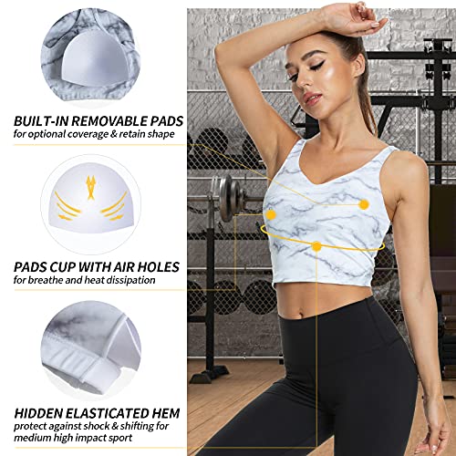 Longline Sports Bras for Women Padded Workout Tank Tops Medium Support Athletic Yoga Runining Crop Tops(Marbling S)