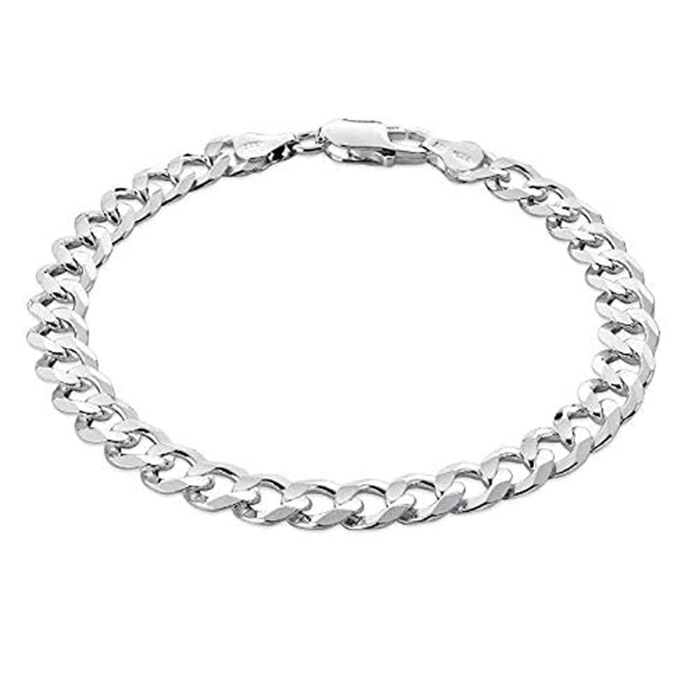 Treasure Bay Men's Silver Chain Bracelet - Italian Curb Chain 8mm - 925 Sterling Silver Curb Chain Bracelet for Men (20)