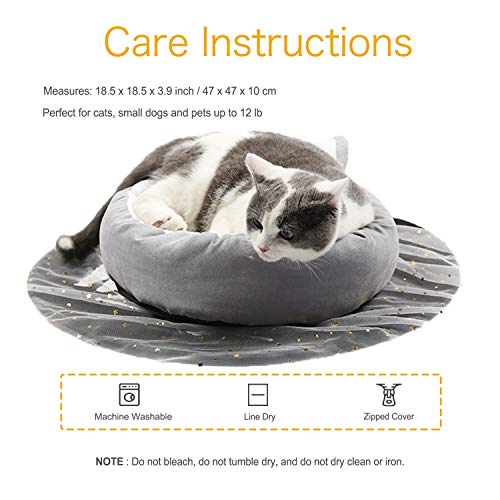 Cat Bed Round Pet Bed for Cats, Kittens, Puppies and Small Dogs / 18.5 inch Washable Pet Bed with Waterproof Bottom and Free Blanket