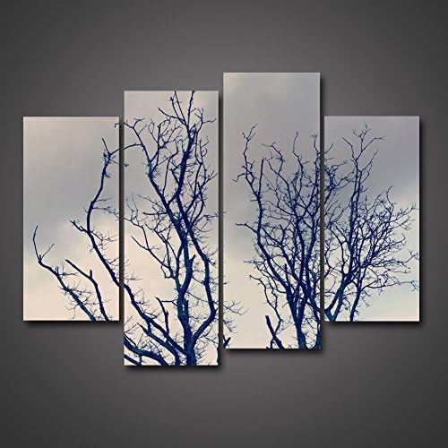 4 Panel Print Beautiful Picture Of Isolated Bare Limb Tree In The Winter Under Sky Landscape Modern Painting On Canvas Home Wall Hanging Decoration Hanging Artwork Gallery Gift Present by uLinked Art