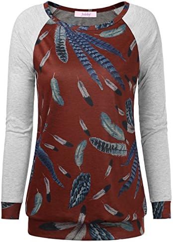 Jubby Women Casual Printed Tunic Top, Printed Knitted Round Neck Raglan Long Sleeve Tunic Tops S Wine