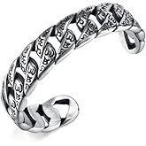 EENSYWEENSY Tibetan Om Mani Padme Hum Cuff Bracelet, Stainless Steel Six-word Mantra Bangle Bracelets, Yoga Meditation Jewelry Gift for Men Women