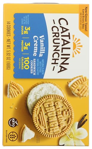 CATALINA CRUNCH VANILLA CREME SANDWICH COOKIES, 5.9OZ (14 COOKIES) | LOW CARB, LOW-SUGAR, KETO SNACKS