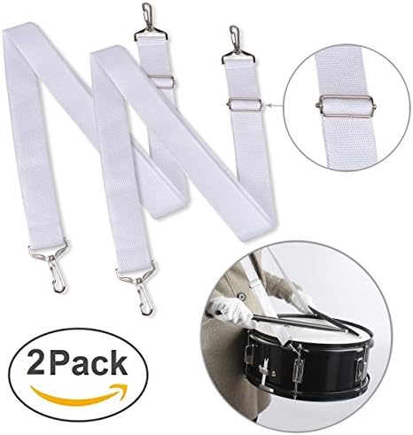 Marching Band Snare Drums Straps (Pack of 2) in White & Adjustable Snare Slings w/ Quick Release Clips Percussion Accessories