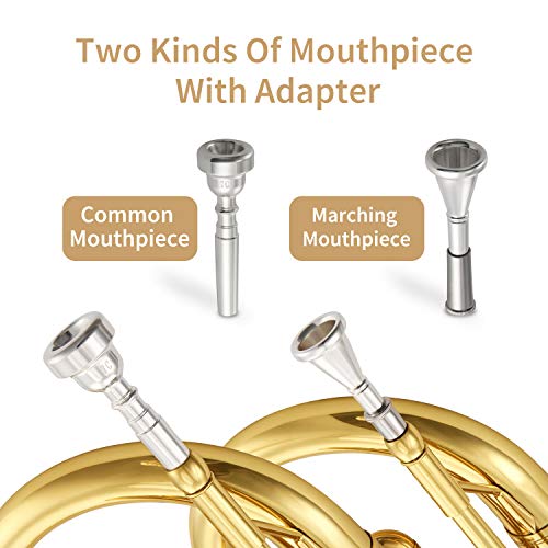 Eastar Marching Mellophone Student Standard Gold Key of F with Hard Case Mouthpiece Gloves Oil Tuner Cleaning Kit, EMLP-380