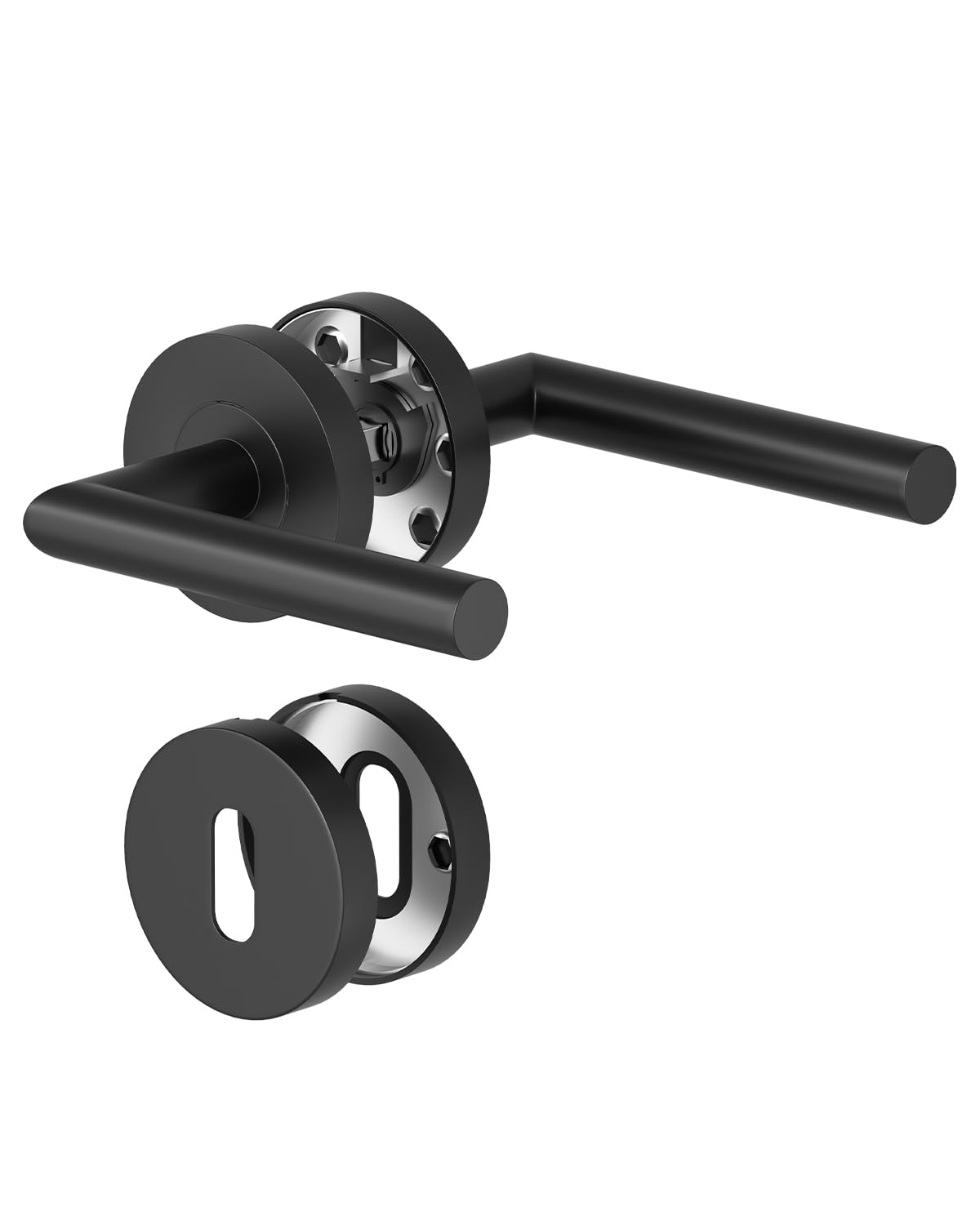 AwmnSrman L Lever with Deadlock Door Handle Set, Stainless Steel, Black
