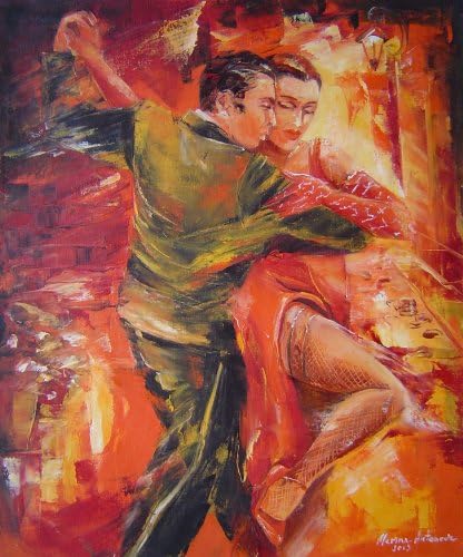 Oil on Canvas Original Tango Dancers Painting 16 x 19 by Marina Antonova