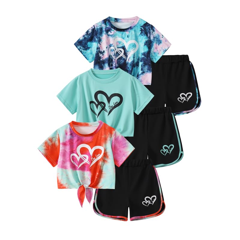 Jolyshlid 6 Pcs Girls Summer Outfits Tee and Dolphin Shorts Set 11-12Y at Amazon