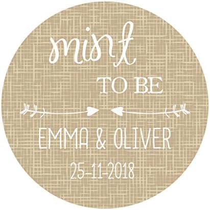 eKunSTreet ® 48x Personalised 40mm Round Wedding Favour Stickers, Burlap Mint to be Labels, Invitation Envelopes Seals, Homemade Cards Embellishment - Mint to be Sticker