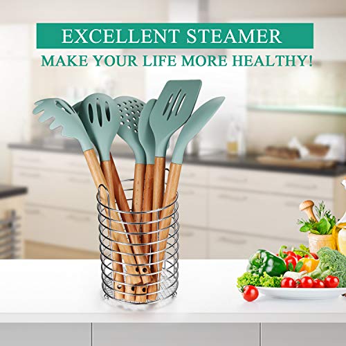 Kitchen Utensil Set 8 Piece Silicone Cooking Utensils Set, Wood Kitchen Utensils for Nonstick Cookware, BPA Free & Non Toxic Turner Tongs Spatula Spoon Set, Kitchen Tools Gadgets with Utensil Holder