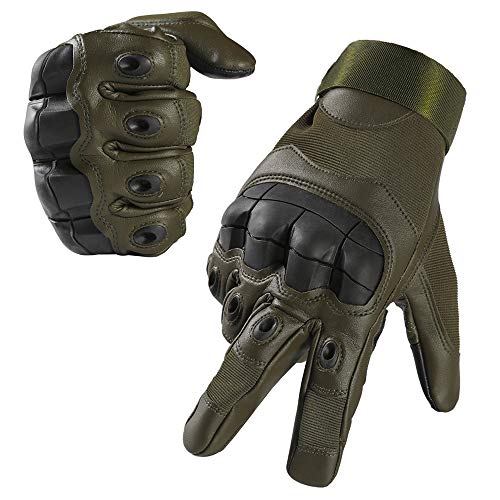 YUNTUO Full Finger Protective Gloves for Motor Cycle/Bike/Moto Cross/Outdoor Sports Bicycle Cycling/Racing/Driving/Riding (Leather Green, Large)