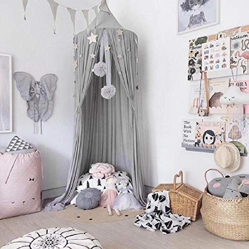 Bed-Canopy-Dyna-Living-Dome-Tent-Room-Decorate-WAssembly-Tools-for-Boys-Girls-Reading-Playing-Indoor-Game-House-Height-90-inch-Grey
