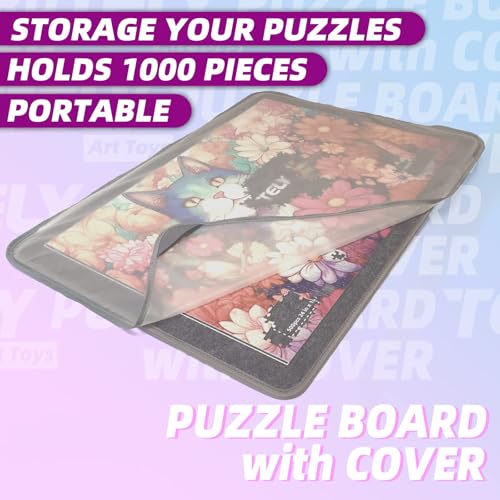 Jigsaw Puzzle Board, Board With Cover, Non-Slip Surface, Portable And Lightweight, Holds Up To 1000 Pieces, Includes Sorting Trays, Easy-Move Mat For Adults Large 31.5" X 22.8"