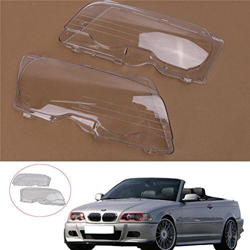 Kawayee1 Pair Halogen Headlight Lens Plastic Shell Cover for BMW E46 (2000-2003) M3 323ci 325ci 328ci 330ci 2-Door (Left+Right)