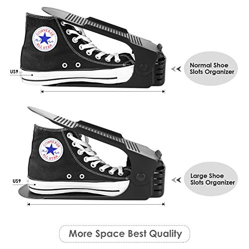 femor Large Shoe Slots, Shoe Organizer for Men, Adjustable Shoe Rack for Large Size Shoes(Men) - Double Layer Stack - Space Saver Storage Rack Holder 8-Pack (11.4Inch，Black) - Thumbnail 2