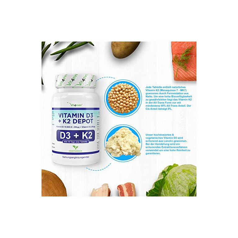 Vit4ever® Vitamin D3 10.000 I.E + Vitamin K2 200 mcg / 180 Tabletten