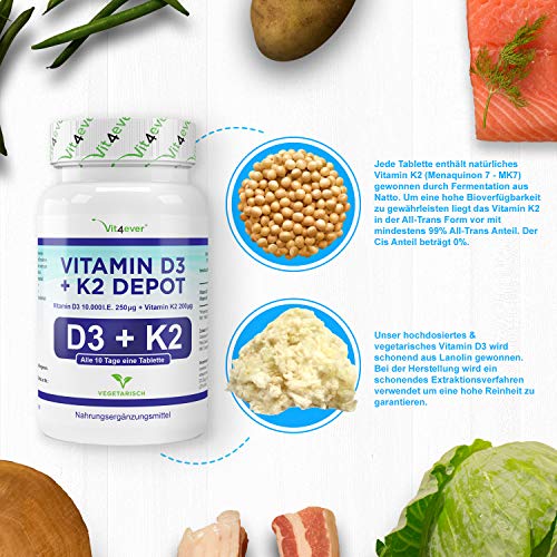 Vit4ever® Vitamin D3 10.000 I.E + Vitamin K2 200 mcg / 180 Tabletten