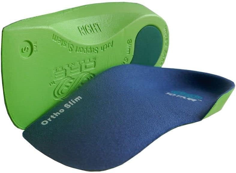 OR8 Wellness Narrow 3/4 Length Orthotic Insoles Green M 7-8.5 Arch Support