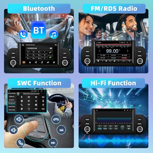 Motorsi 2+64G Carplay Car Radio for Fiat Panda 2013-2020 with Wireless Android Car, Android Bluetooth Car Stereo Screen with GPS Navigation/WiFi/Hi-Fi/FM/SWC/2 USB/Mirror Link/Canbus + Mic