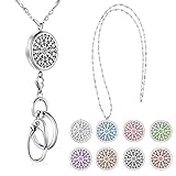 SAM & LORI Strong Lanyard Necklace Stainless Steel Beaded Chain Necklace Silver for ID Badge Holder and Key Chains Non Breakaway Inspirational Charms Pendant for Women Nurse Student Diffuser Flower
