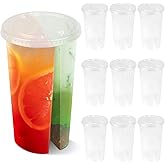DOERDO 20PCS Plastic Drink Cups, Clear Double Thicken Cup with Lids, Couple Sharing Hot and Cold Drink Cup for Home Shop Party, 700ml