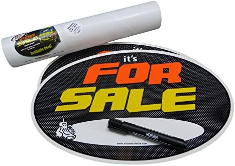 STANDARD Size (2 signs+pen KIT) Visimax Statix "IT'S FOR SALE" Decal Signs, HIGH IMPACT FLUORESCENT VISIBILITY For Sale Sign - Attaches to INTERIOR/EXTERIOR Of Windows Or Flat Panel