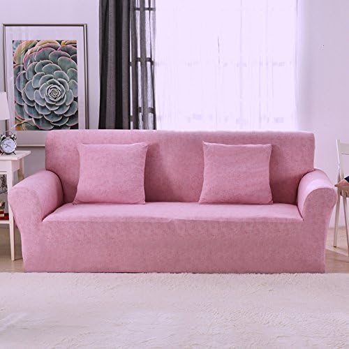 1 2 3 4 Seater Sofa Cover All-Season Linen Pattern Stretch Sofa Slipcover Anti-skid Elastic Polyester Couch Cover Protector size 1 Seater:90-140cm (Pink)