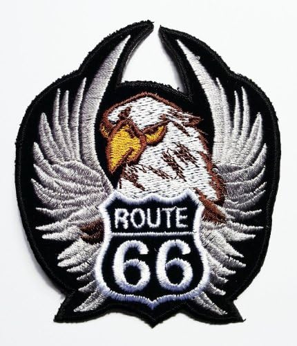 Eagle Route 66 Classic Road Patch Embroidered Iron on Hat Jacket Hoodie Backpack Ideal for Gift/ 8.4cm(w) X 10cm(h)