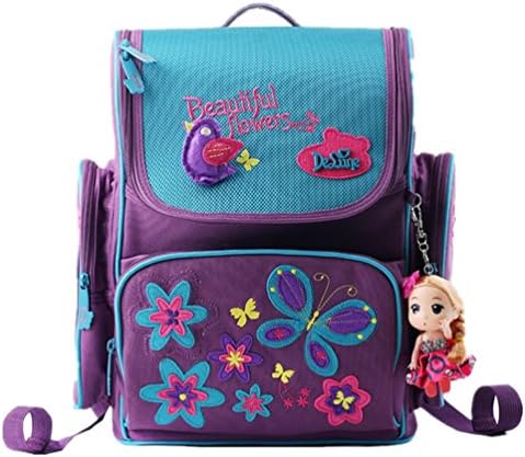 Kamabags Kids Butterfly School Backpack Bag for Primary Girl Students (one size, Purple+blue)