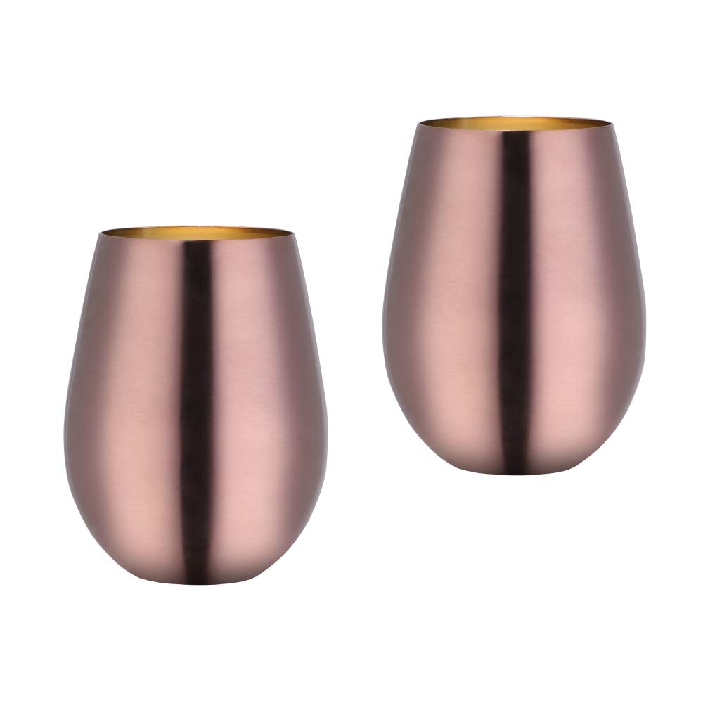 Buyer Star Stainless Steel Wine Glasses, Stemless Metal Wine Tumbler for The Camping, Cookouts, Travel Set of 2 Drinking Cups, Rose Gold