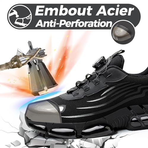 GemChve Safety Shoes Men Women Lightweight Breathable Work Non-Slip Work Sneakers with Steel Toe Cap 3-12 UK