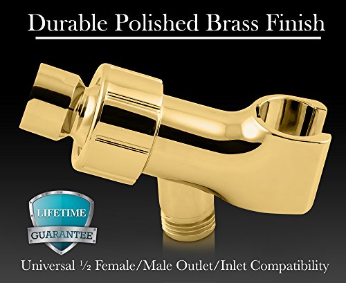 ShowerMaxx | Shower Head Holder in Brass Finish | Showerhead Mounts for Handheld Showerheads | Arm Bracket with Swivel Ball Connector | Adjustable Universal 1/2 in Male Female Shower Heads Wall Mount