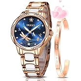 OLEVS Watches for Women Automatic Mechanical Self Winding Rose Gold Ladies Watch Diamond Dress Ceramic Bracelet Waterproof Female Wrist Watch