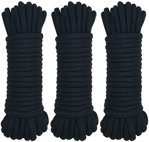 3-Pack 32 Feet 10M Soft Twisted Cotton Rope in Black